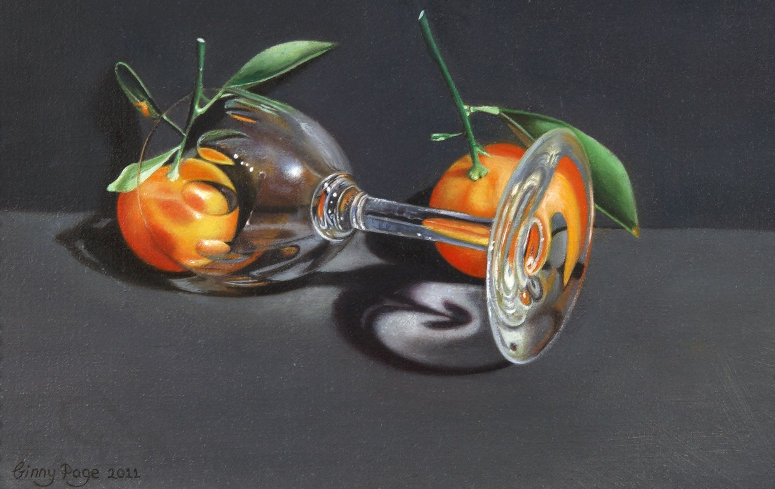 Glas and Fruits, 2011 – Still life oil painting on canvas, 28 x 34 cm – Ginny Page